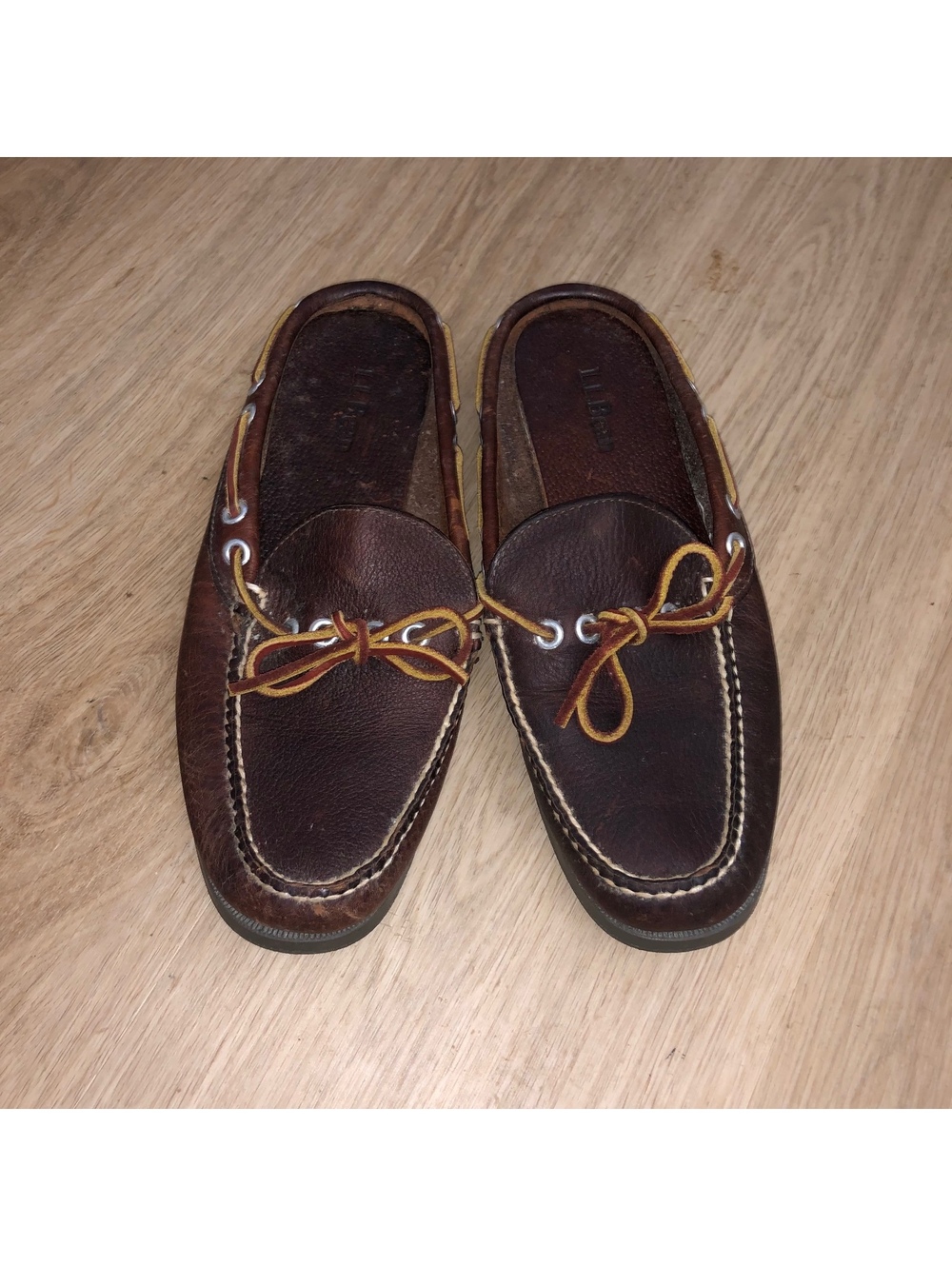 LL BEAN CAMP MOC BOAT SHOES LOAFER LEATHER MOCCASINS BROWN DRIVING MENS SZ 7.5